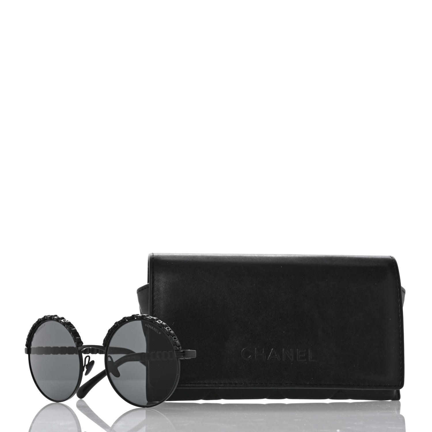 Chanel Metal Calfskin Round Chain Sunglasses 4265-Q Black 10 of 10