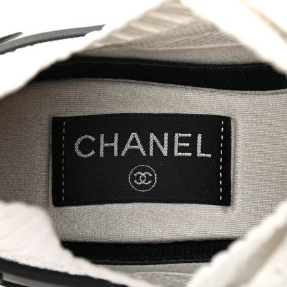 Chanel Fabric Suede Calfskin Stretch CC Sneakers 36 White Black 6 of 11