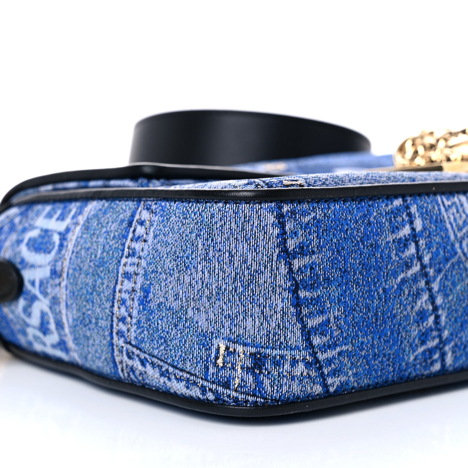 Versace X FENDI Fabric Calfskin Medusa Denim Patchwork Print Baguette Blue Black Gold 7 of 9