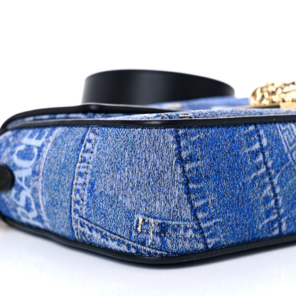 Versace X FENDI Fabric Calfskin Medusa Denim Patchwork Print Baguette Blue Black Gold 7 of 9