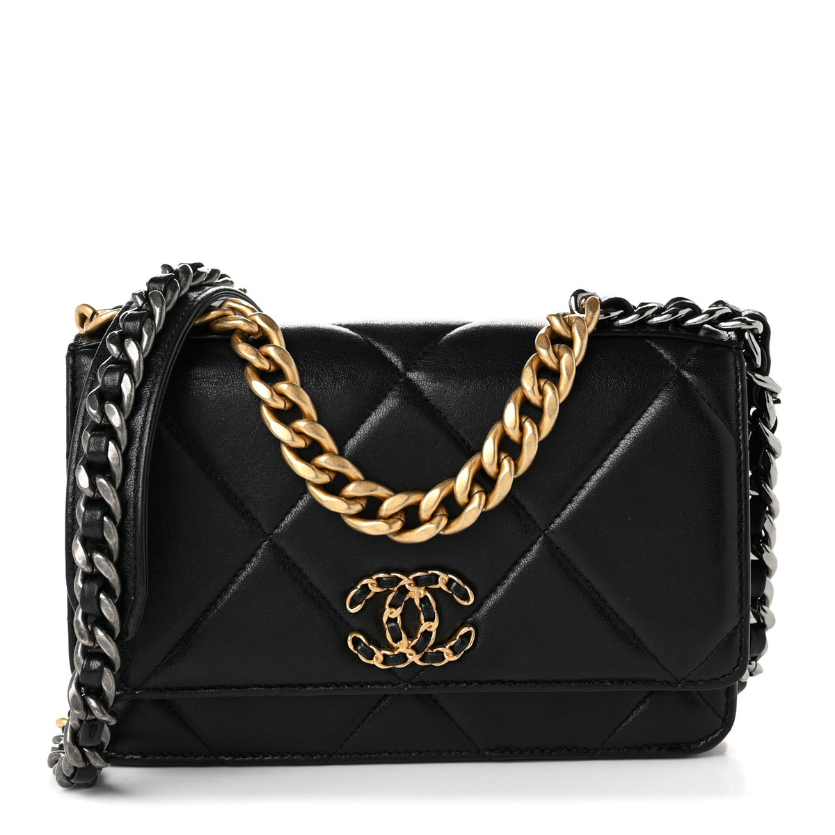 Goatskin Quilted Chanel 19 Wallet On Chain WOC Black