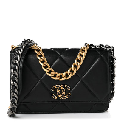 Chanel Goatskin Quilted Chanel 19 Wallet On Chain WOC Black 1 of 10