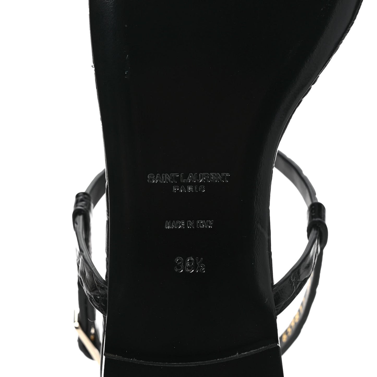 Calfskin Crocodile Embossed Cassandra Monogram Sandals 38.5 Black