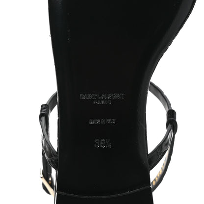 Saint Laurent Calfskin Crocodile Embossed Cassandra Monogram Sandals 38.5 Black 6 of 9