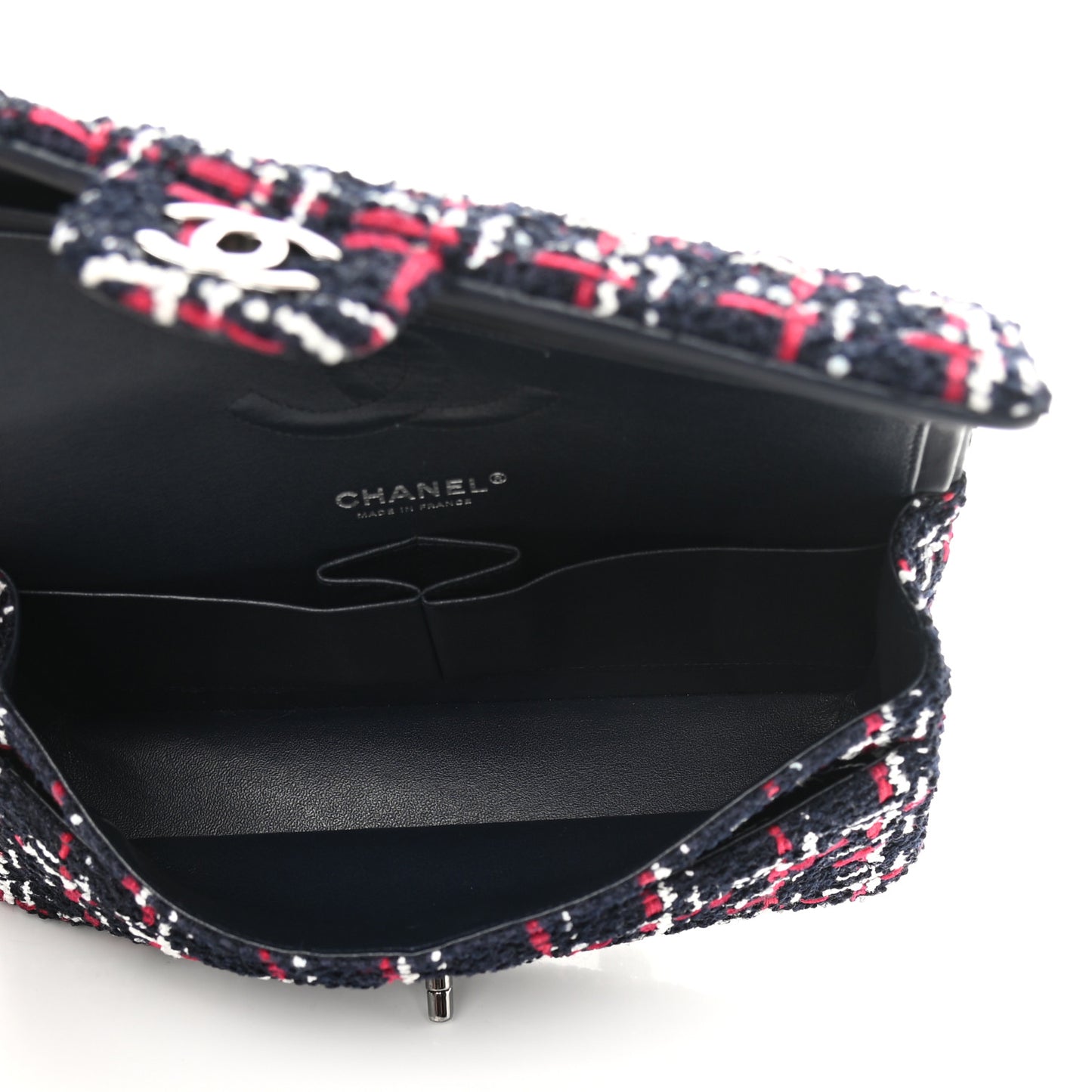 Tweed Quilted Medium Double Flap Navy White Red