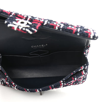 Chanel Tweed Quilted Medium Double Flap Navy White Red 5 of 16