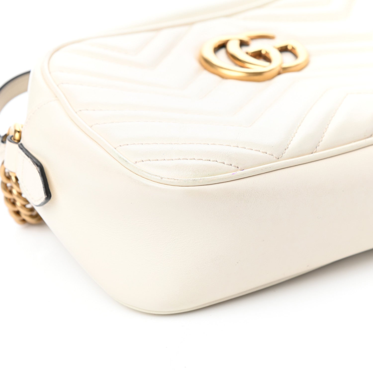 Gucci Calfskin Matelasse Small GG Marmont Chain Shoulder Bag White 8 of 9