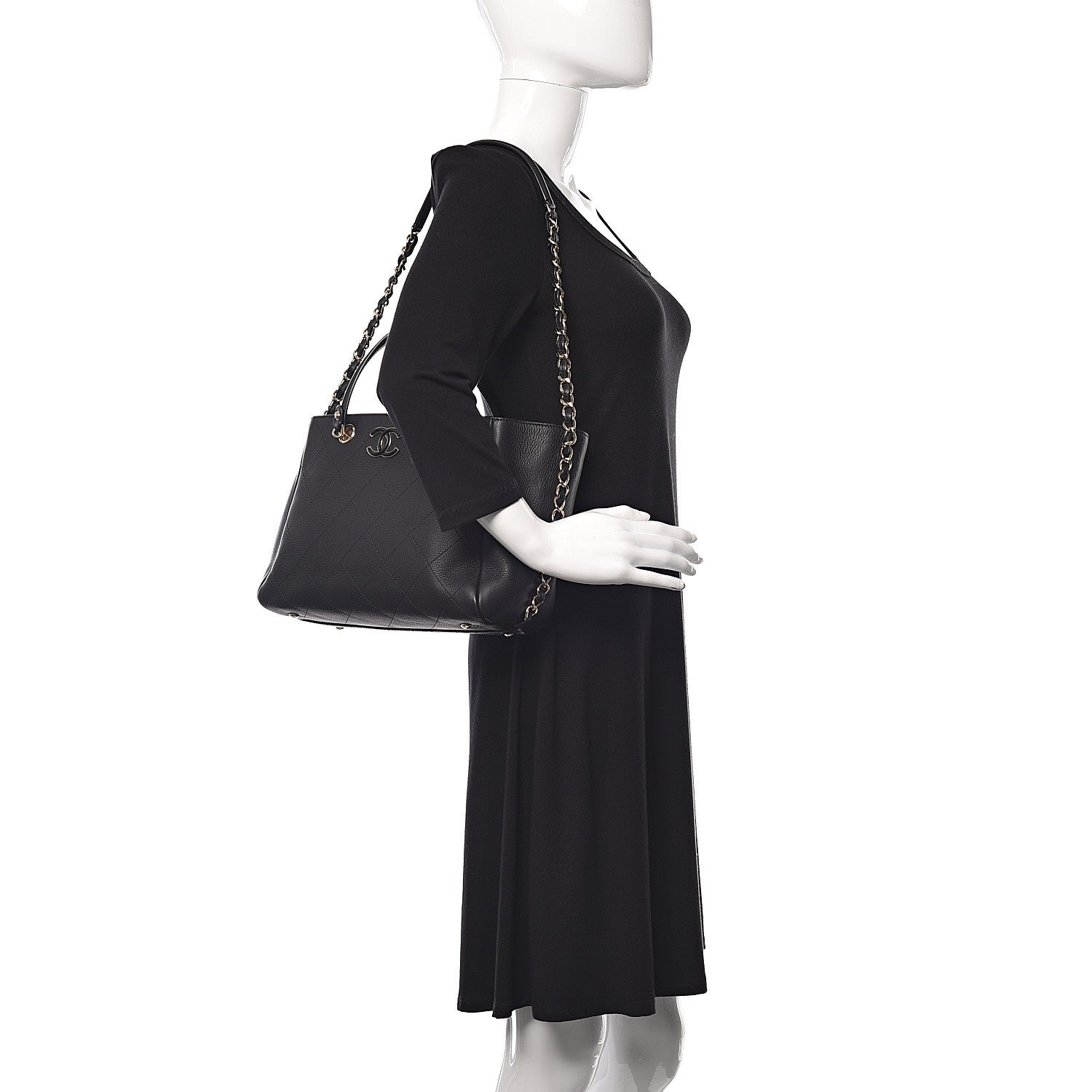 Chanel Bullskin Stitched Small Shopping Tote Black 2 of 11