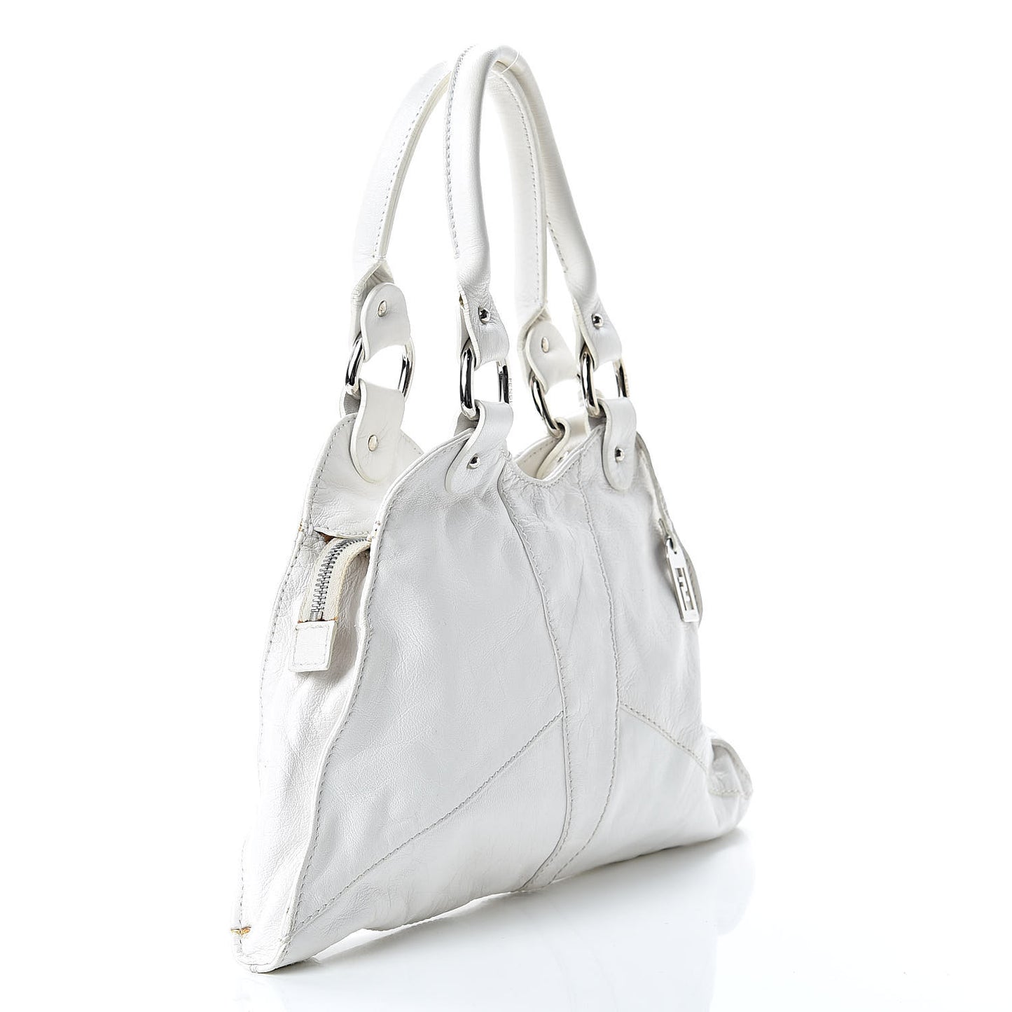Laminated Calfskin Small Devil Trapezio Tote White