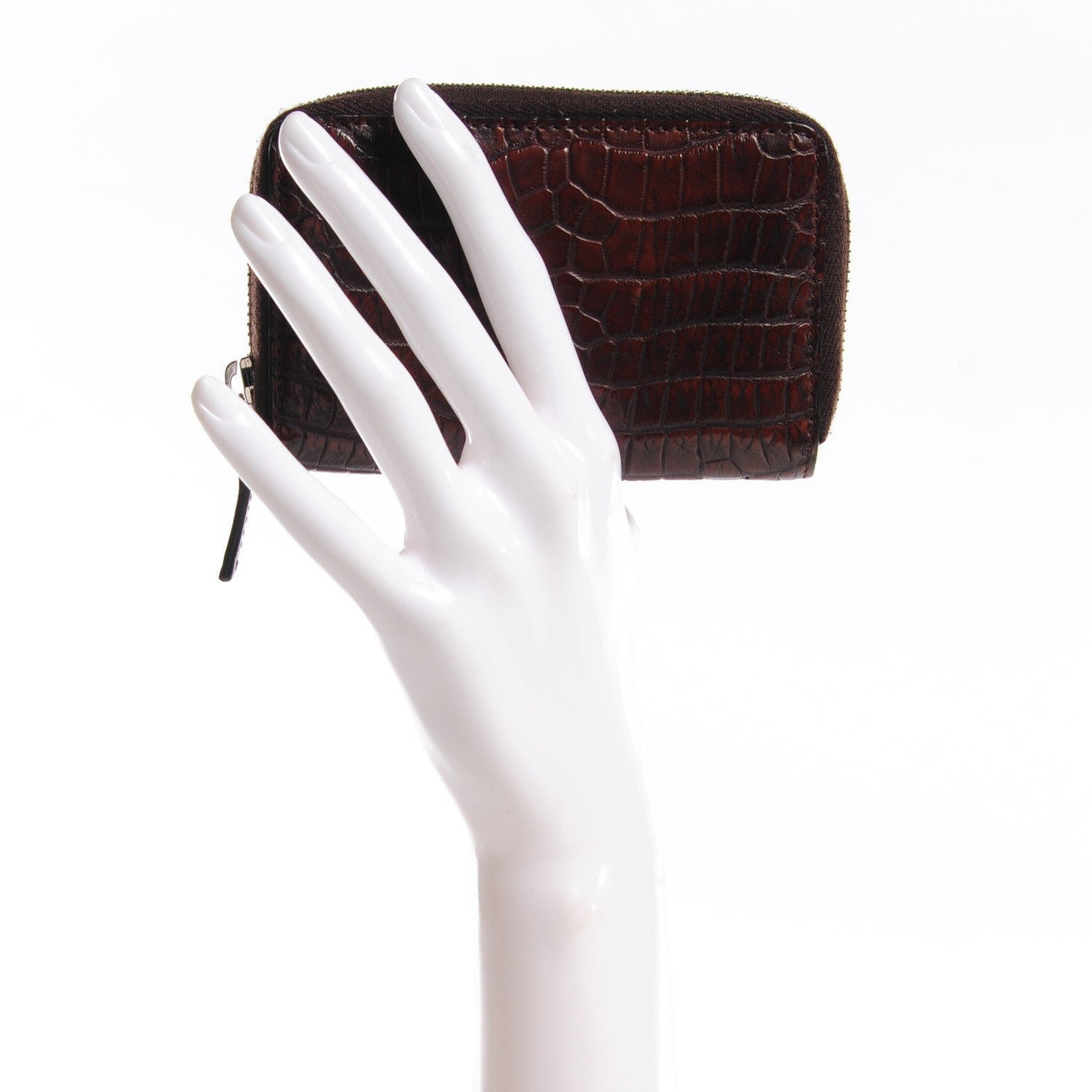 Gucci Crocodile Zip Around Card Case Brown 2 of 7