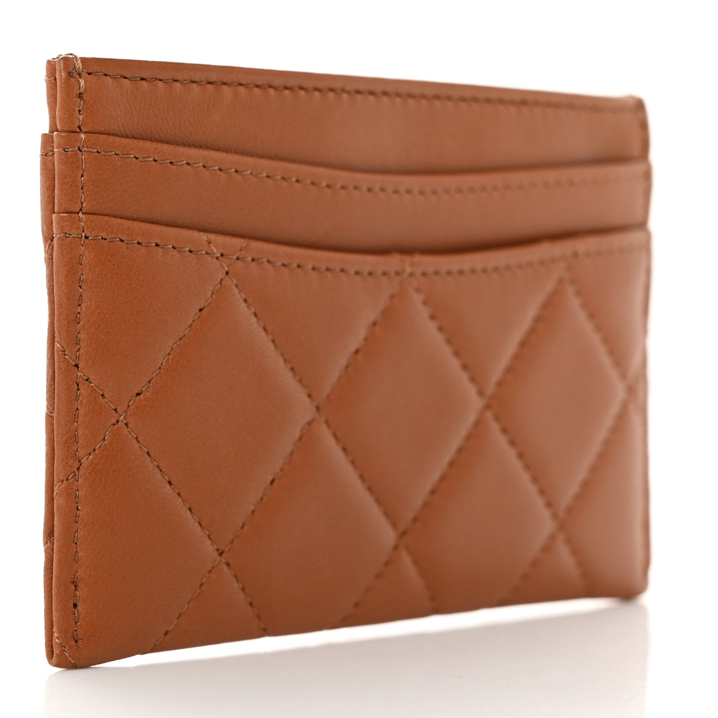 Lambskin Quilted Card Holder Camel