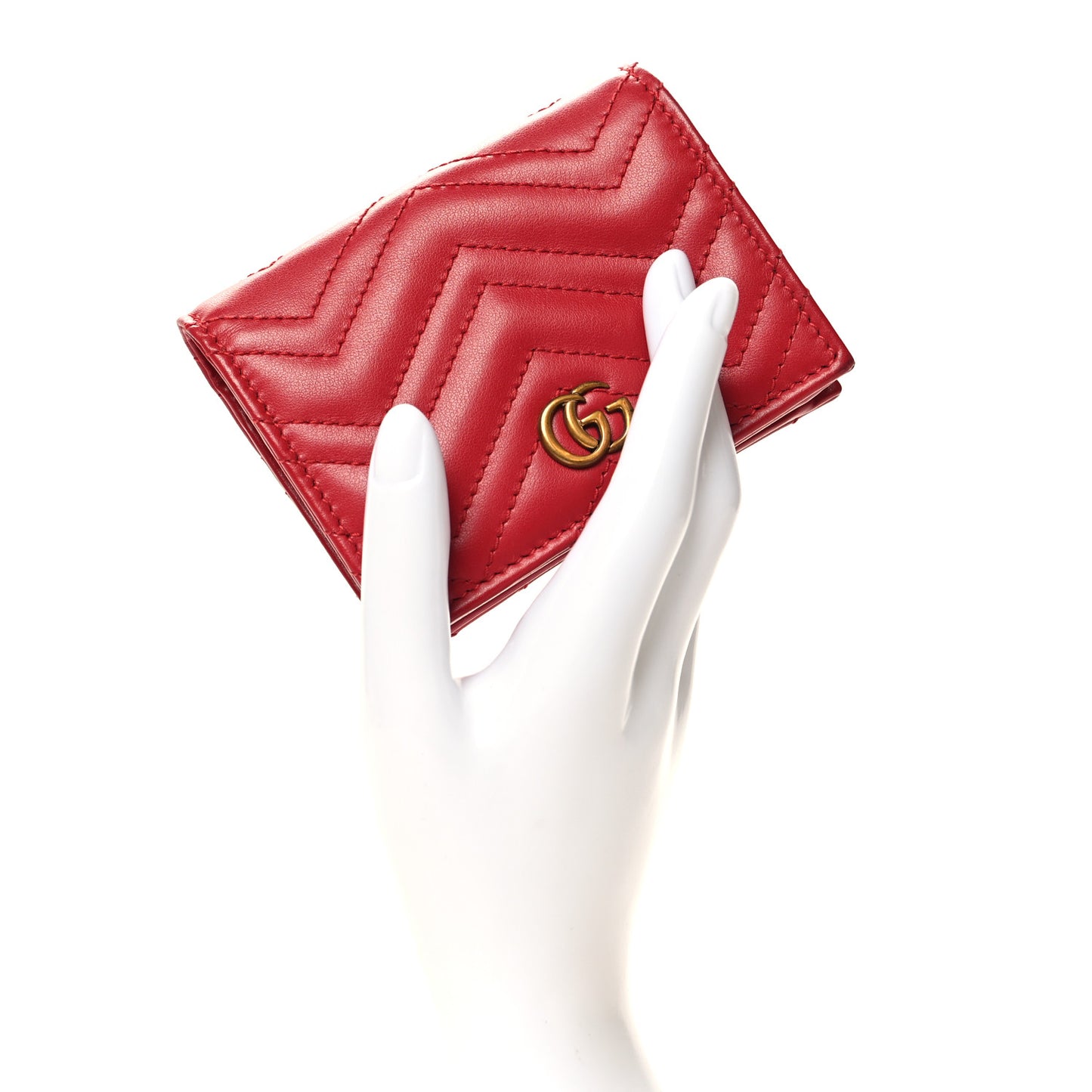 Calfskin Matelasse GG Marmont Card Case Wallet Hibiscus Red