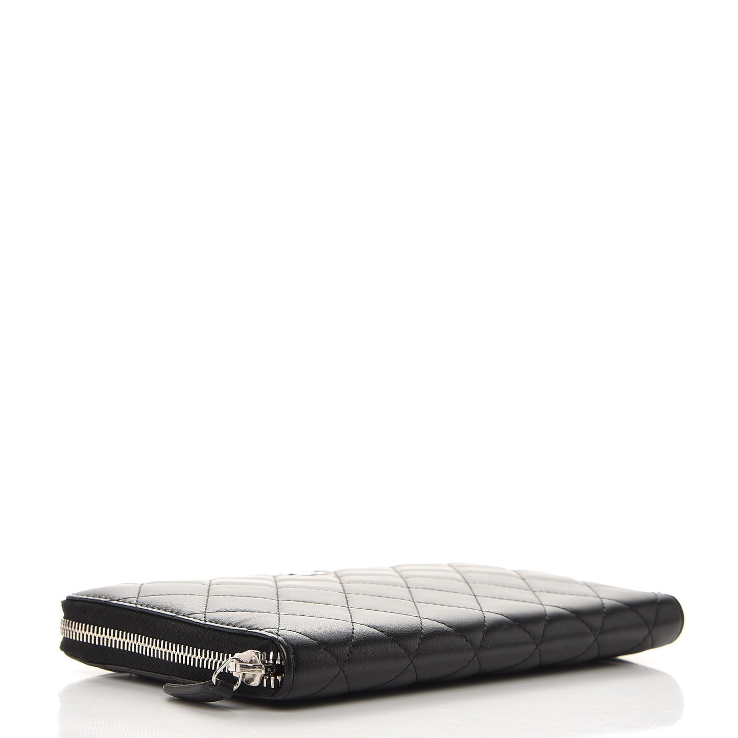 Lambskin Quilted Large Zip Around Organizer Wallet Black