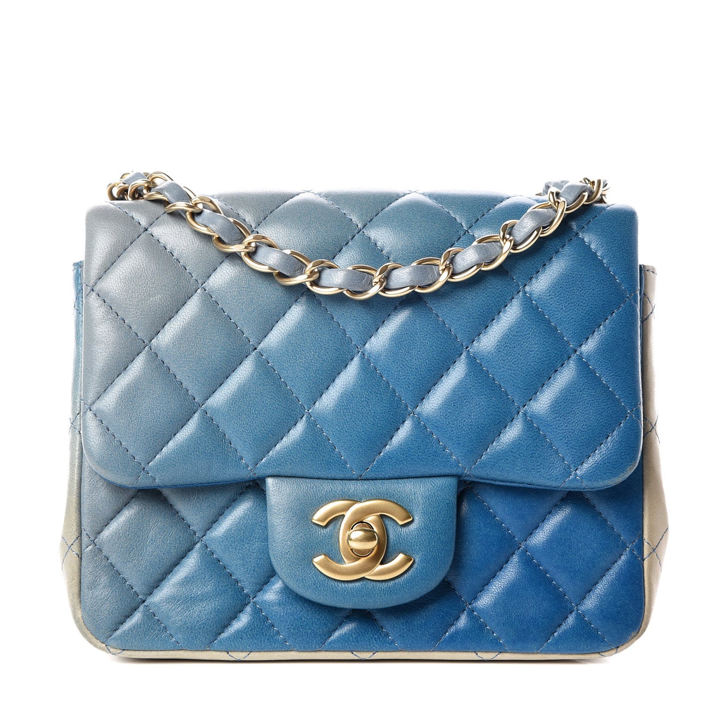 Lambskin Degrade Quilted Mini Square Flap Light Blue