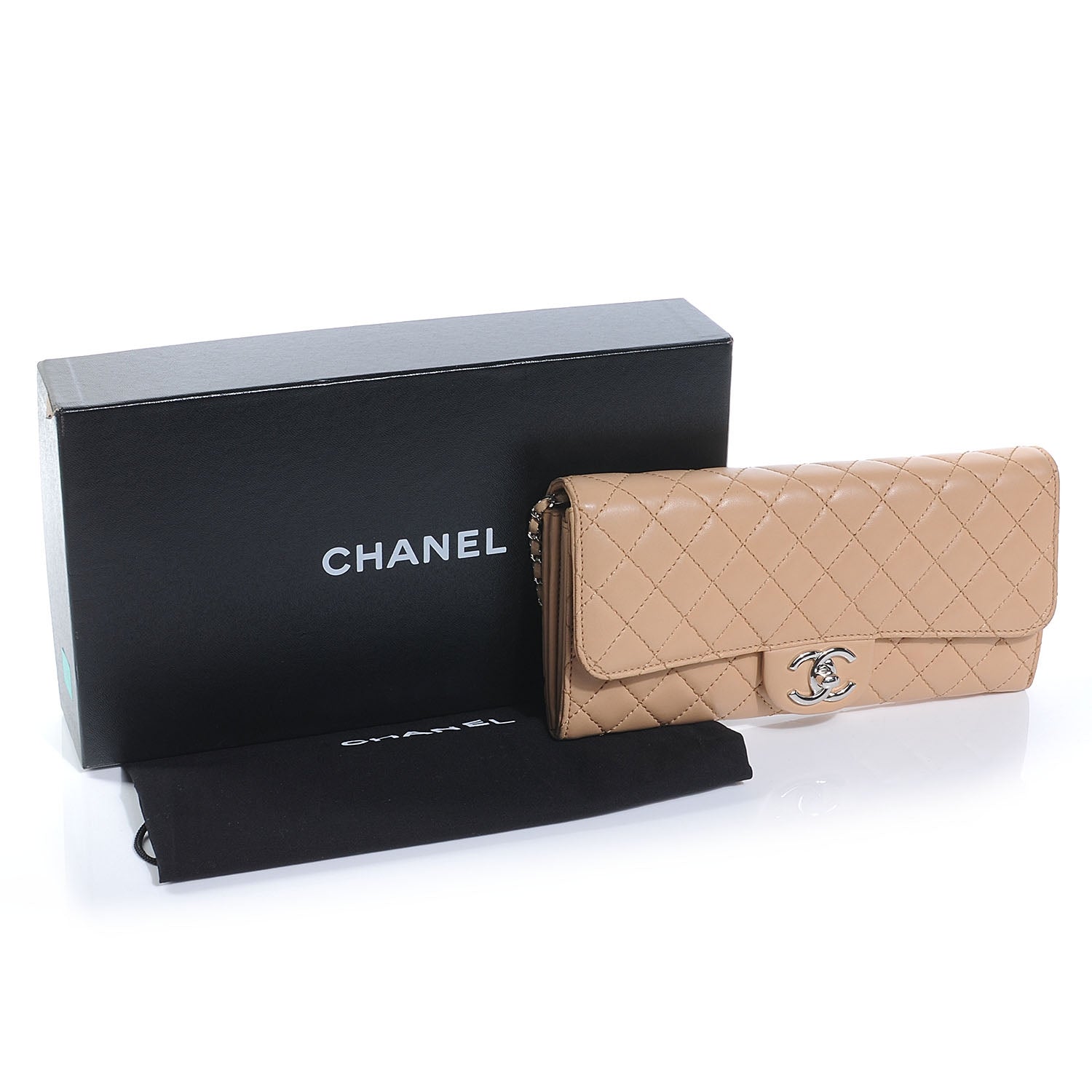Chanel Lambskin Quilted Clutch Flap Beige 7 of 10