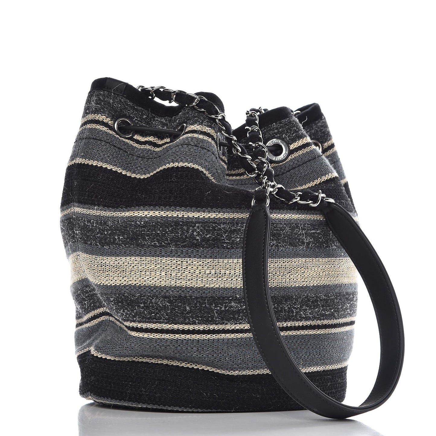 Striped Canvas Deauville Drawstring Bag Grey Black