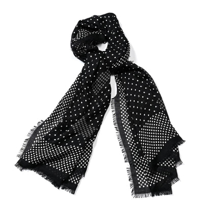 Chanel Cashmere Silk Polka Dot Fringe Stole White Black 1 of 4