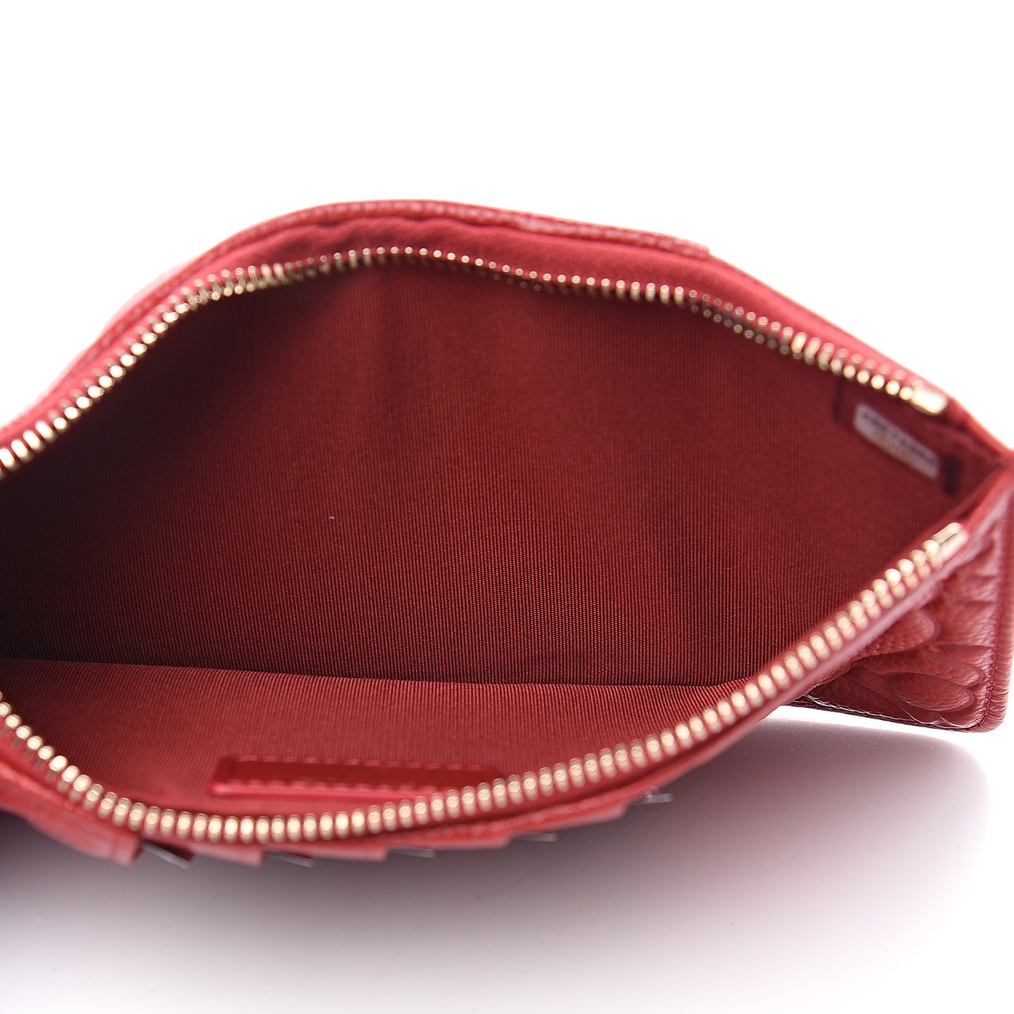Caviar Camellia Embossed Classic Flat Wallet Pouch Red