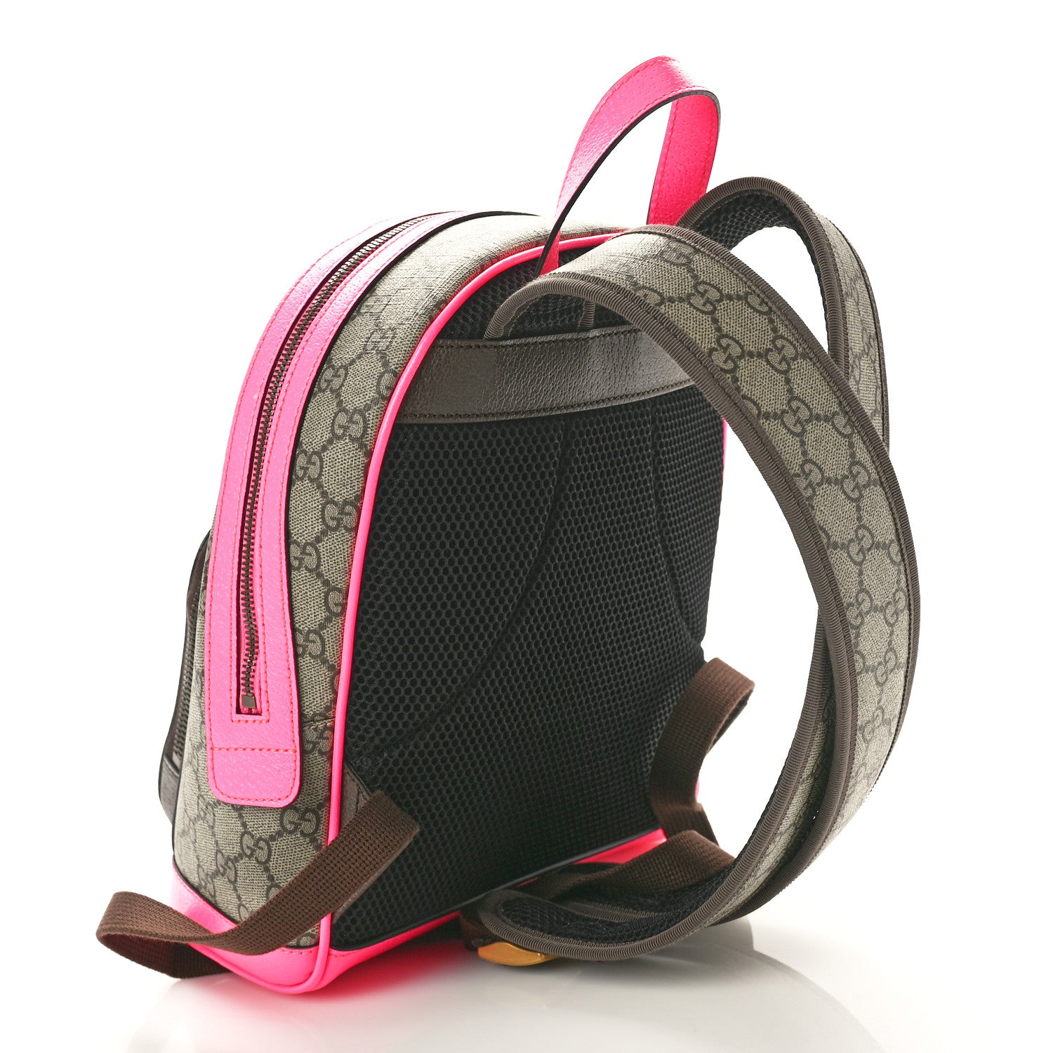 Gucci GG Supreme Monogram Textured Dollar Calfskin Web Small Ophidia Day Backpack Beige Ebony Fluorescent Fuchsia 3 of 10