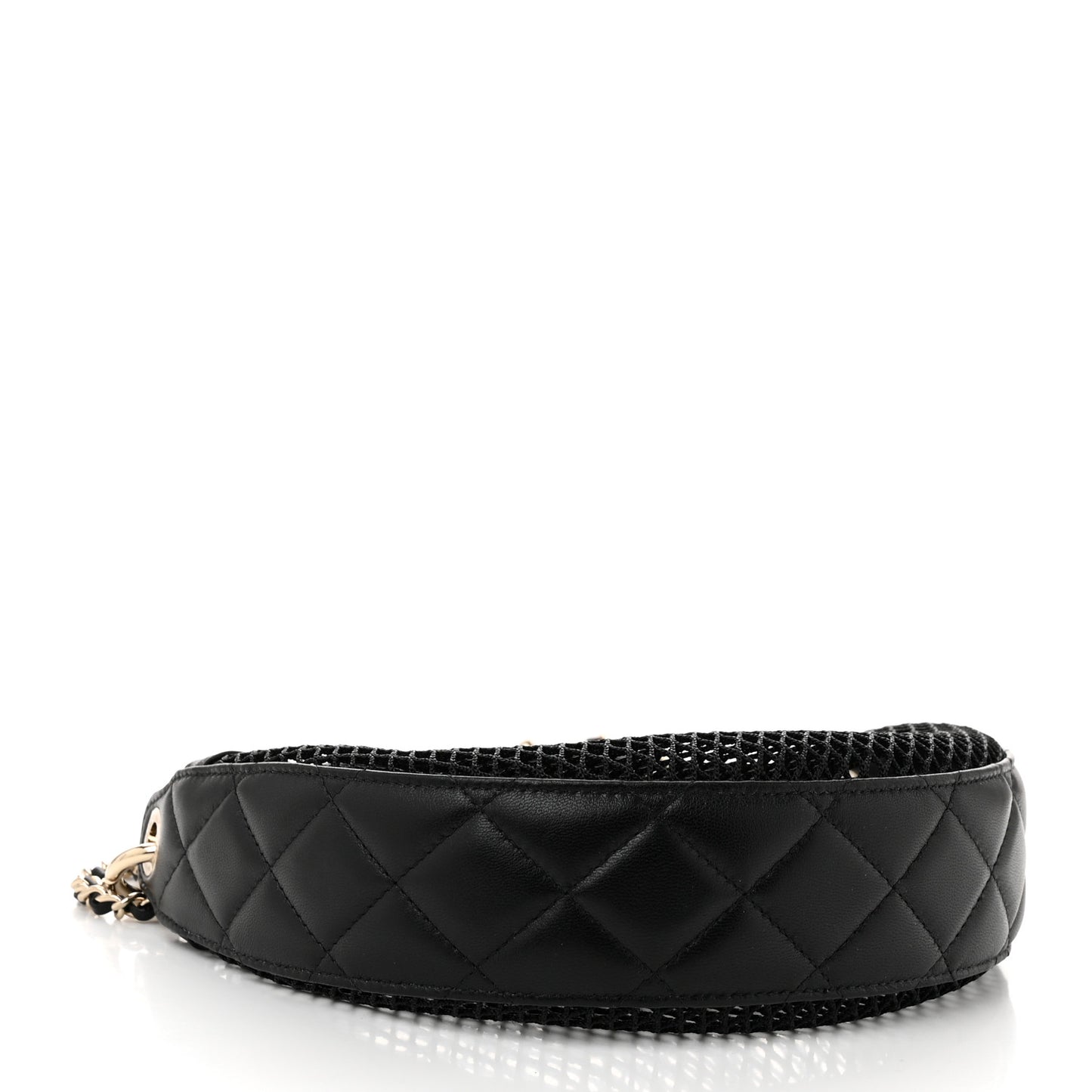 Mesh Shiny Lambskin Chain Hobo Black