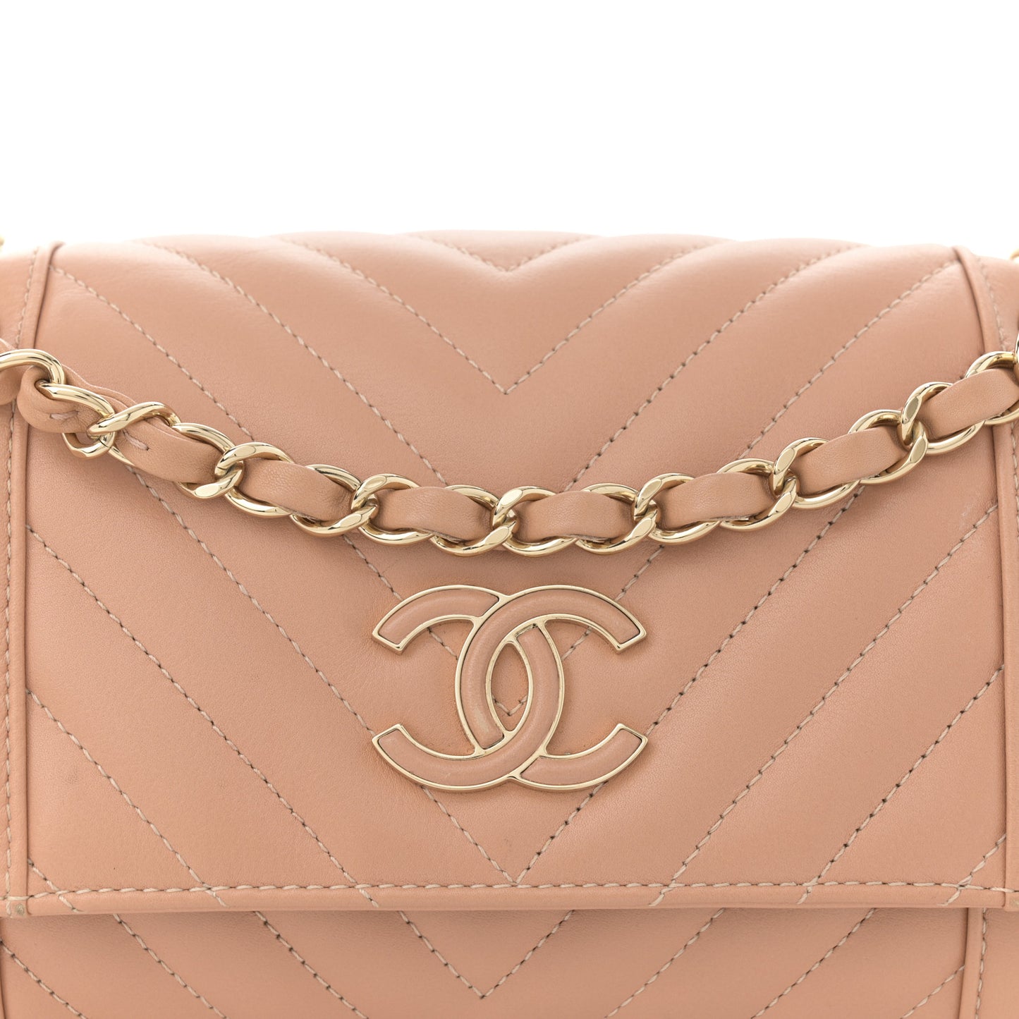Calfskin Quilted Small Daily Chevron Flap Beige