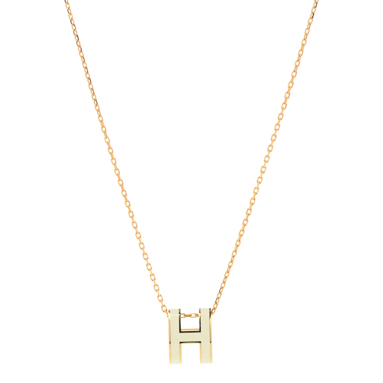 Hermes Lacquered Gold Pop H Pendant Necklace White 1 of 7