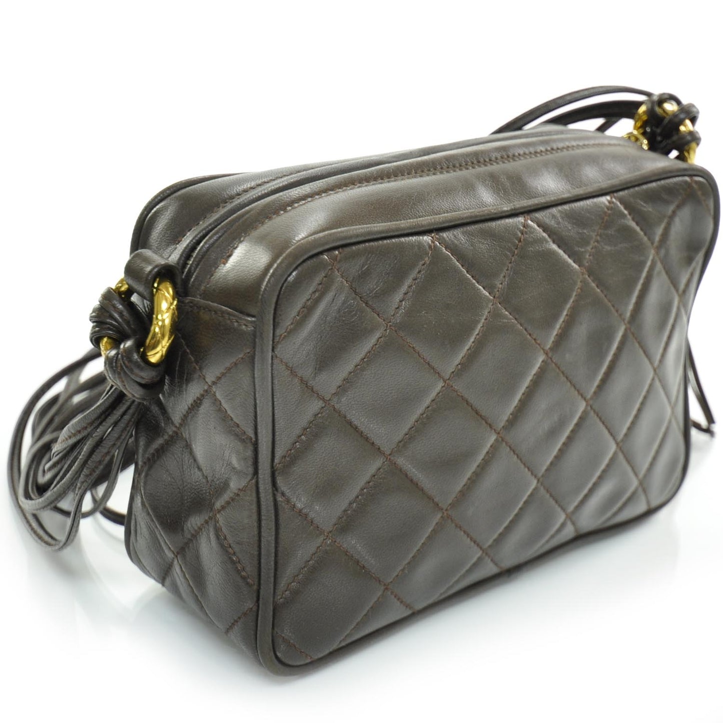 Lambskin Quilted Tassel Bag Dark Brown