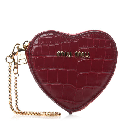 Miu Miu Calfskin Crocodile Embossed Heart Coin Pouch Rubino 1 of 8