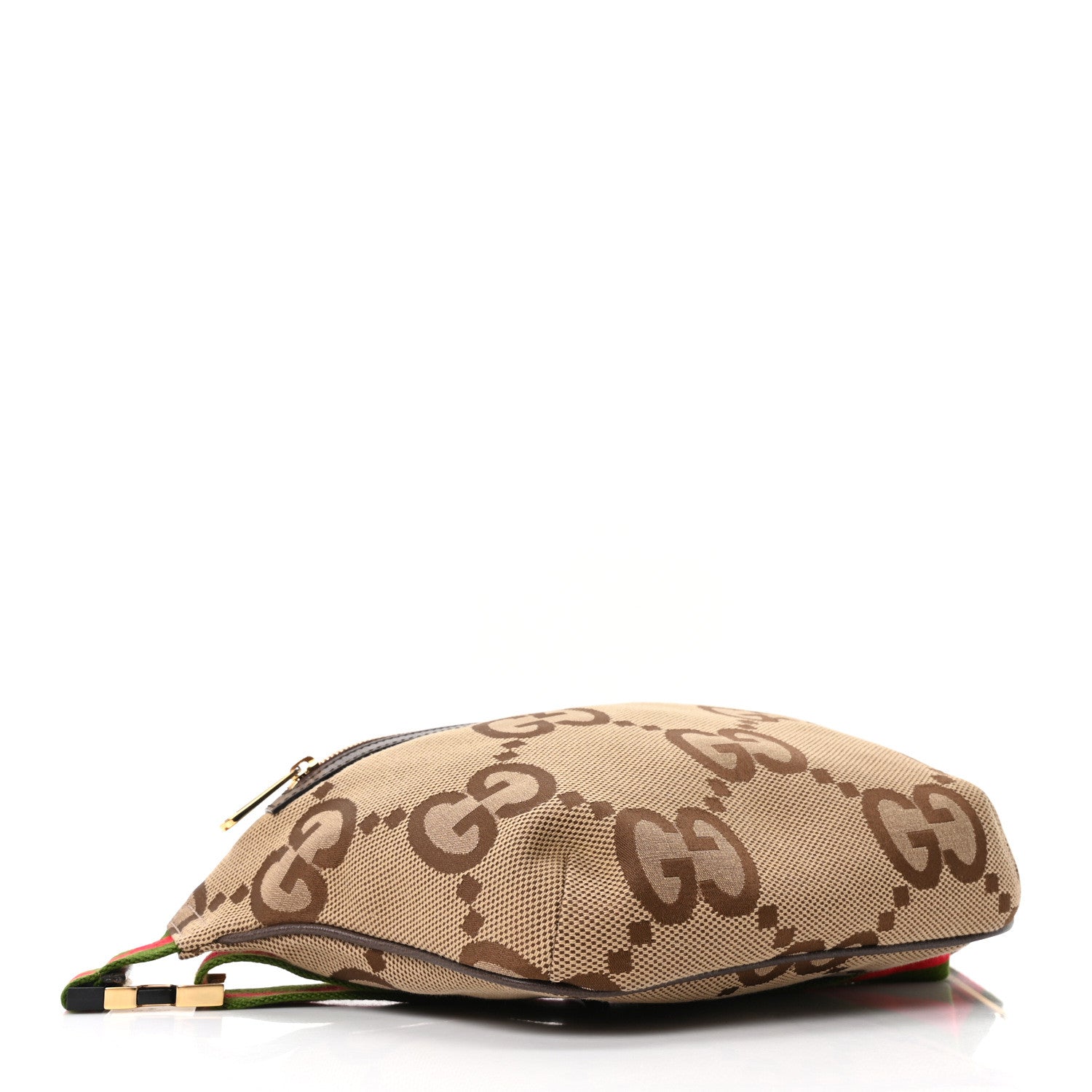 Gucci Monogram Jumbo GG Textured Dollar Calfskin Web Belt Bag Camel Ebony New Acero 4 of 11