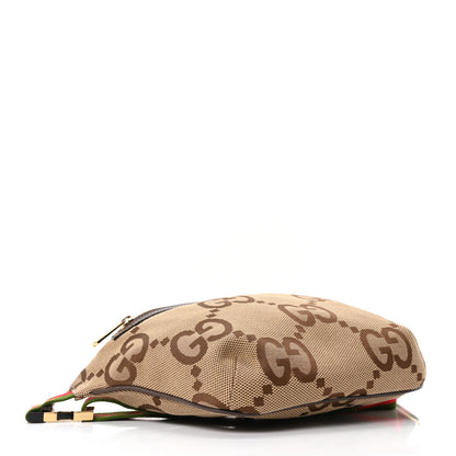 Gucci Monogram Jumbo GG Textured Dollar Calfskin Web Belt Bag Camel Ebony New Acero 4 of 11