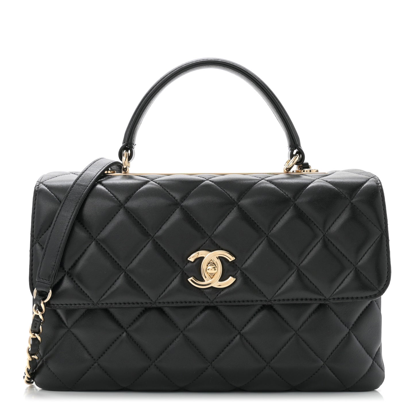 Lambskin Quilted Medium Trendy CC Flap Dual Handle Bag Black