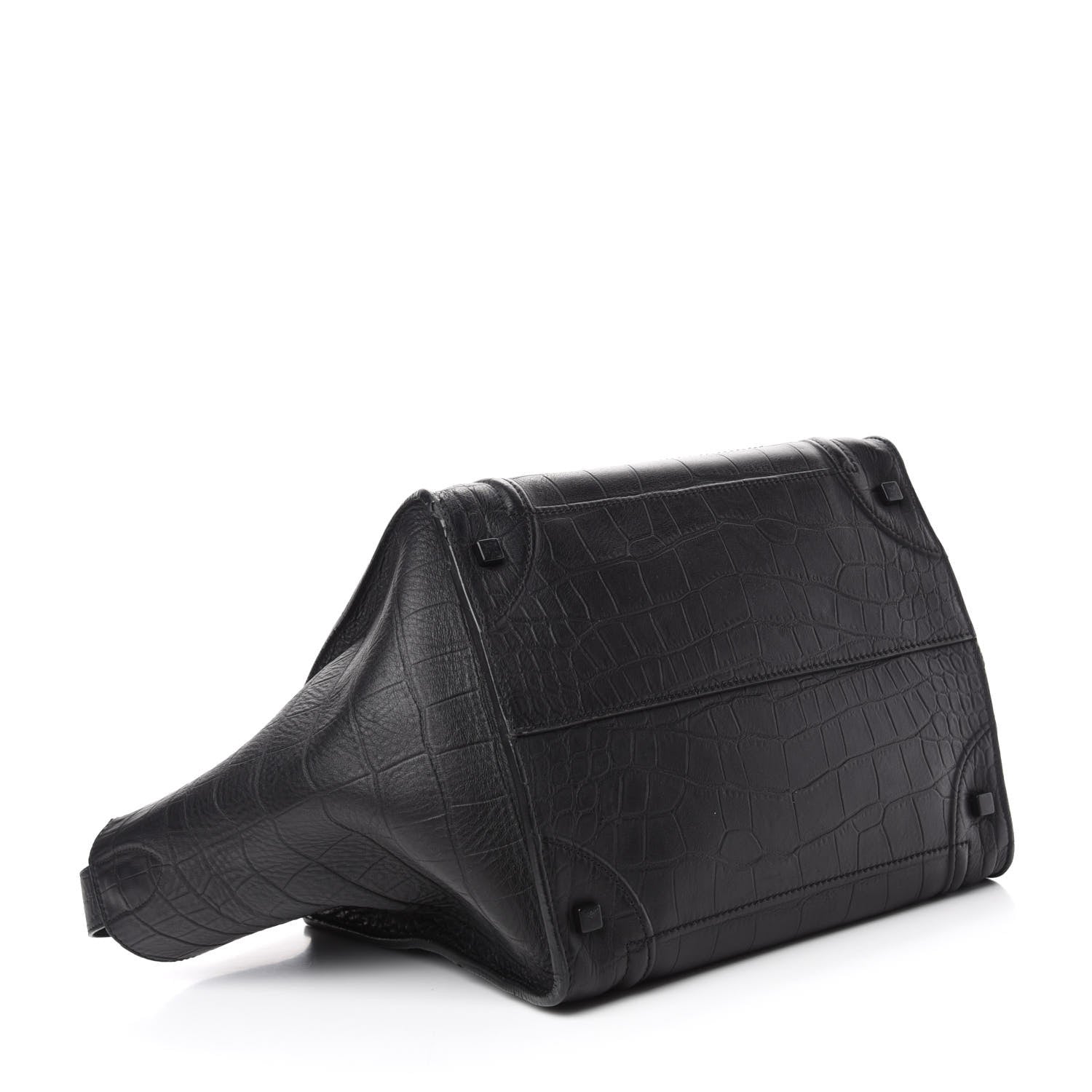 Celine Crocodile Embossed Calfskin Medium Phantom Luggage Black 4 of 11