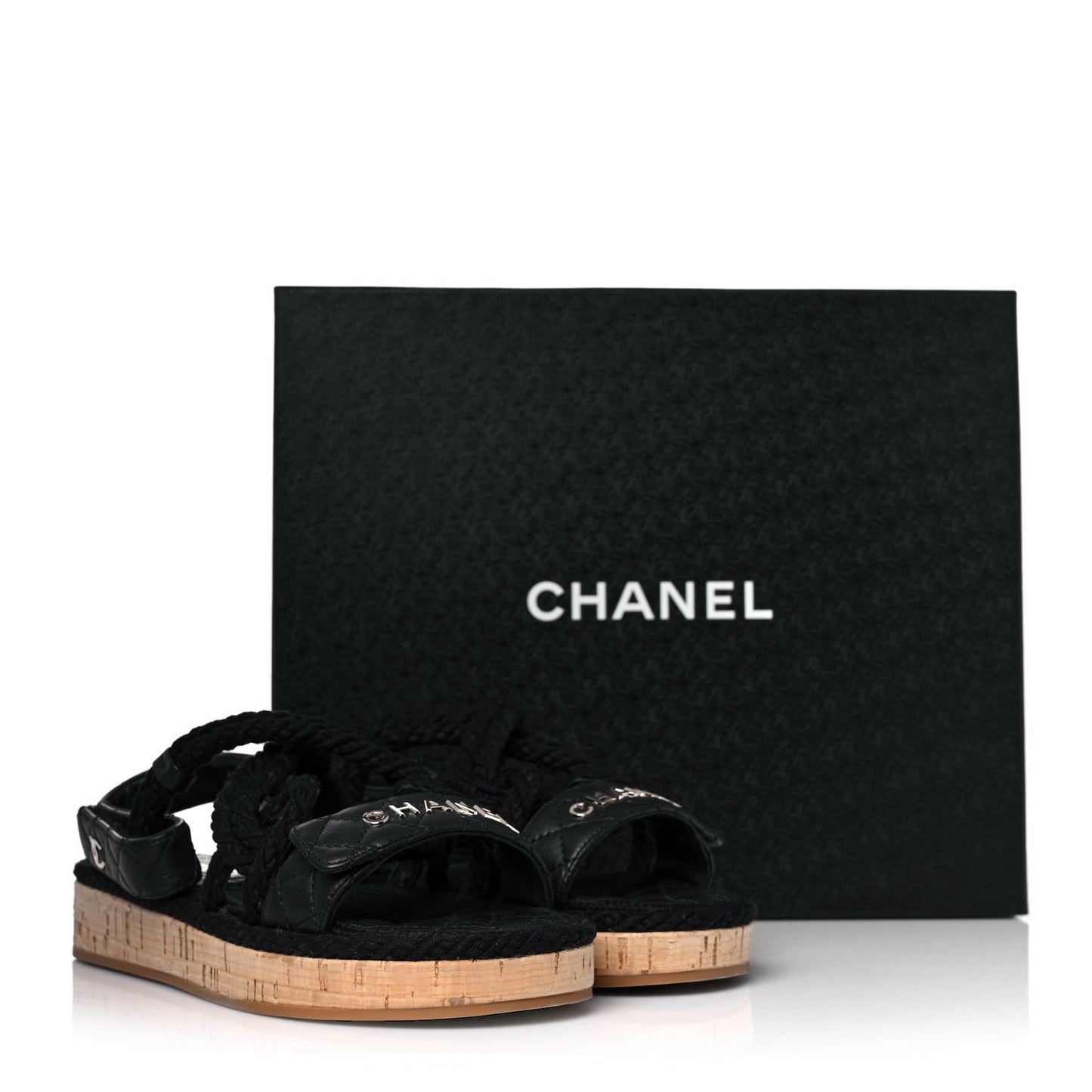 Cord Lambskin Quilted Logo Sandals 36 Black