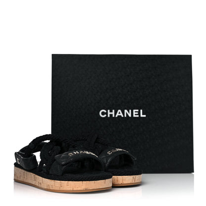Chanel Cord Lambskin Quilted Logo Sandals 36 Black 9 of 9
