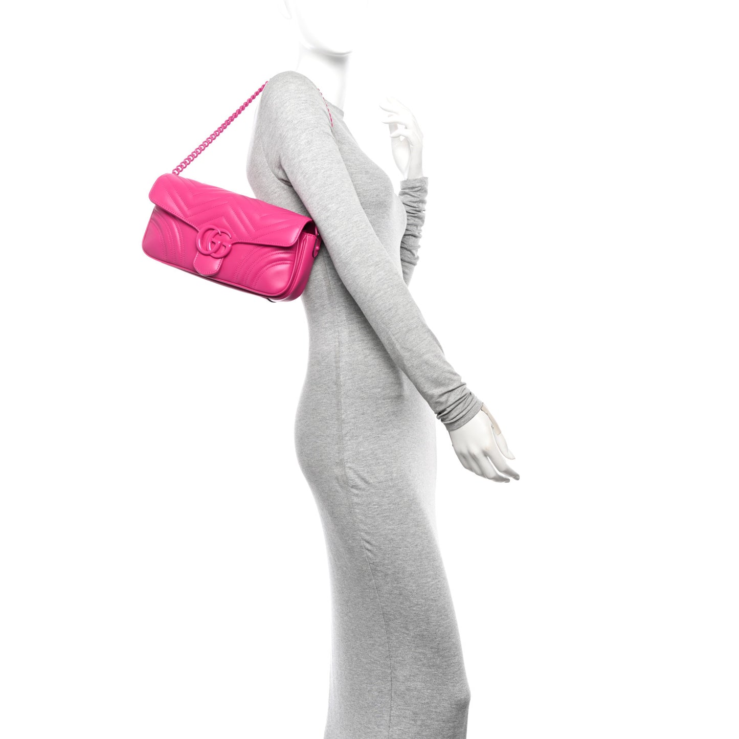 Calfskin Matelasse Monochrome GG Marmont Crossbody Shoulder Bag Classic Fuxia