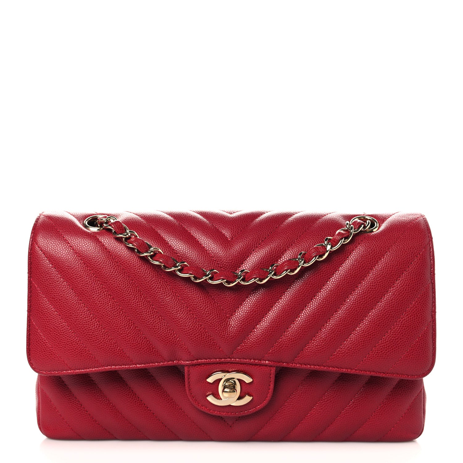 Chanel Caviar Chevron Quilted Medium Double Flap Red 1 of 10