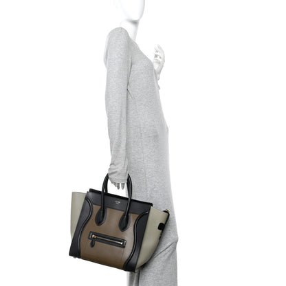 Celine Satin Calfskin Mini Tri-Color Luggage Dark Grey 2 of 9