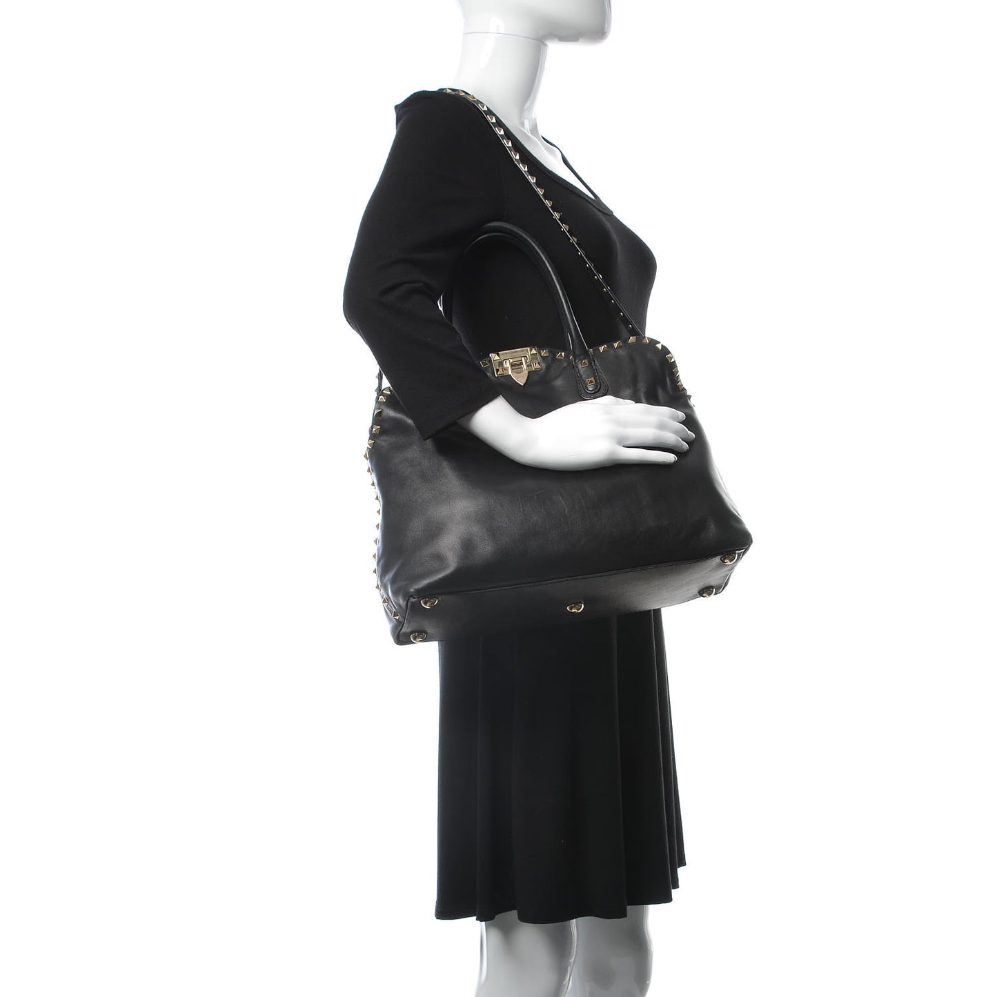Vitello Rockstud Dome Satchel Black