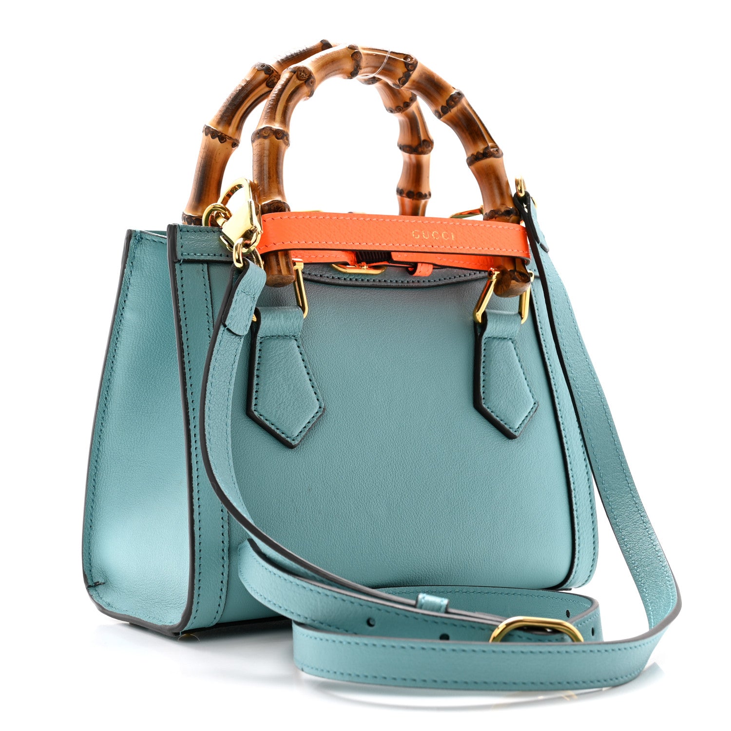 Gucci Wonka Grain Calfskin Mini Diana Tote Bag Dusty Azure Orange Fluo 3 of 10