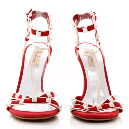Valentino Garavani Suede Free Rockstud Ankle T-Strap 105mm Sandals 40 Rosso Valentino White 2 of 8