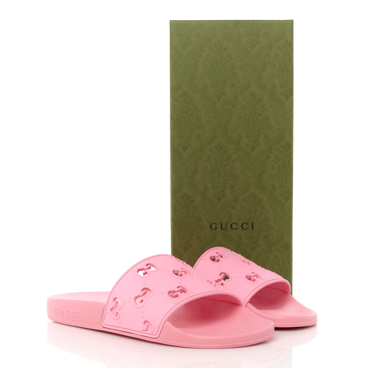 Rubber GG Monogram Perforated Womens Slide Sandals 38 Rose Box