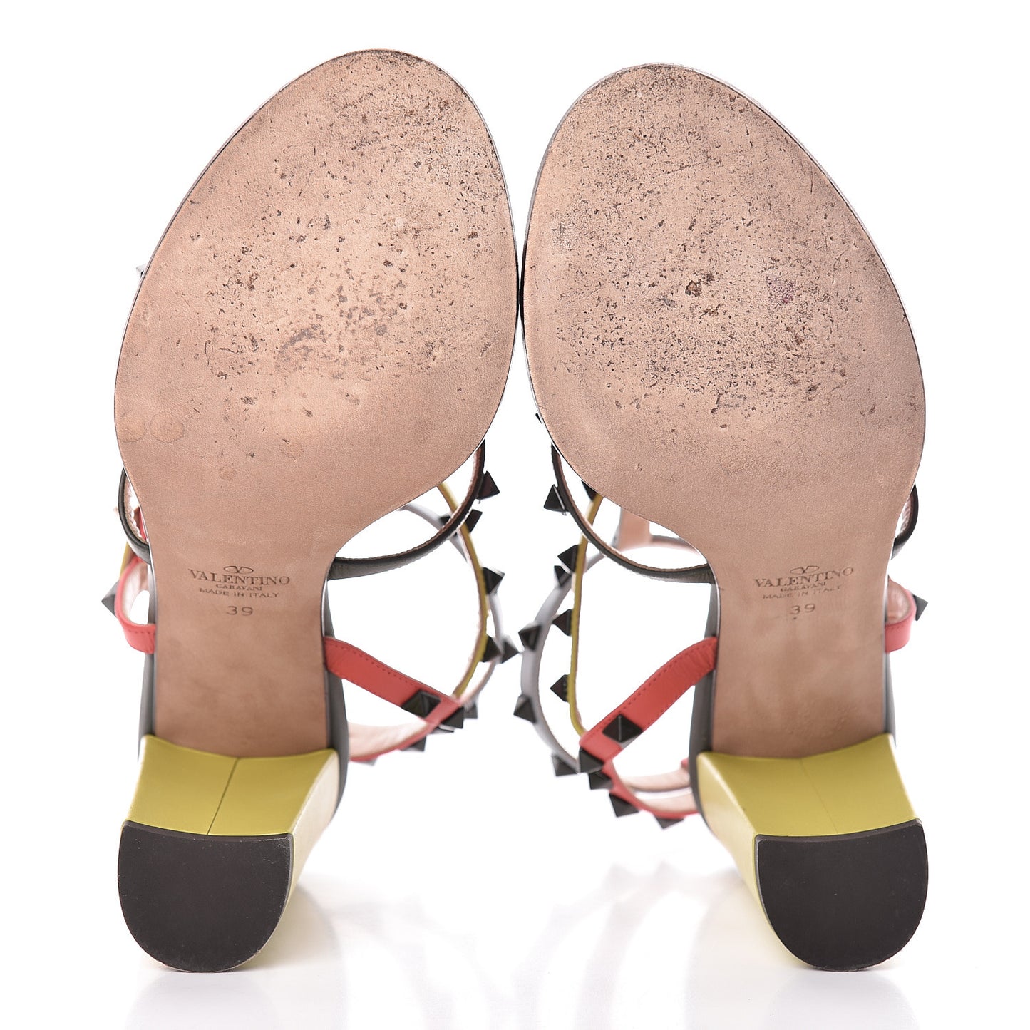 Calfskin Rockstud 90mm City Sandals 39 Coral Sky Army