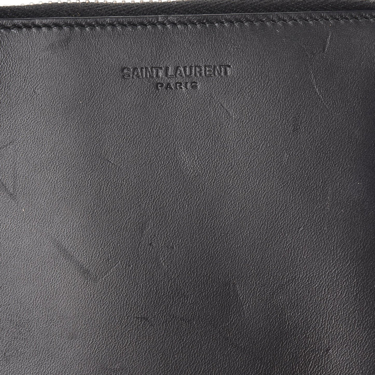 Mens Calfskin Compact Chain Zip Around Wallet Black