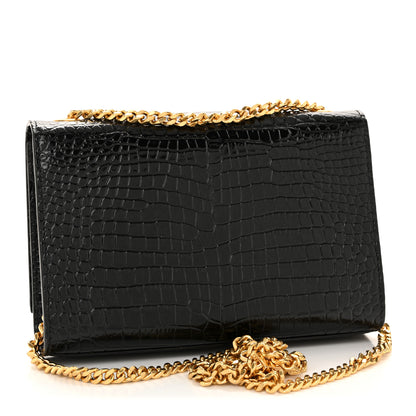 Saint Laurent Calfskin Crocodile Embossed Small Classic Monogram Kate Tassel Satchel Black 3 of 12