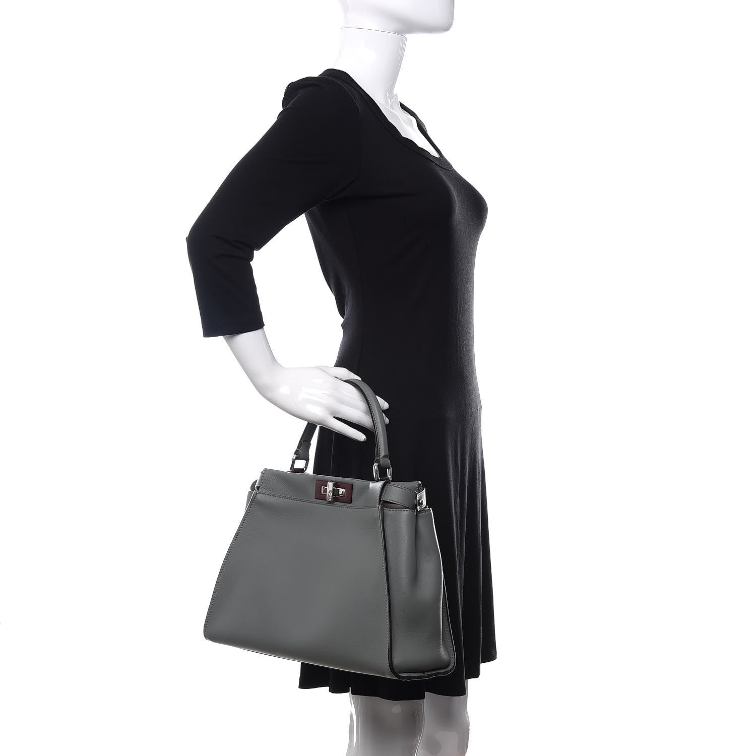 Fendi Vitello Seta Shiny Nappa Medium Peekaboo Iconic Satchel Alga Rosa Doll 3 of 12