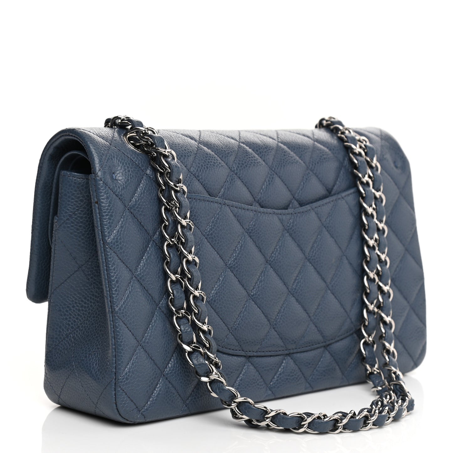 Caviar Quilted Medium Double Flap Blue