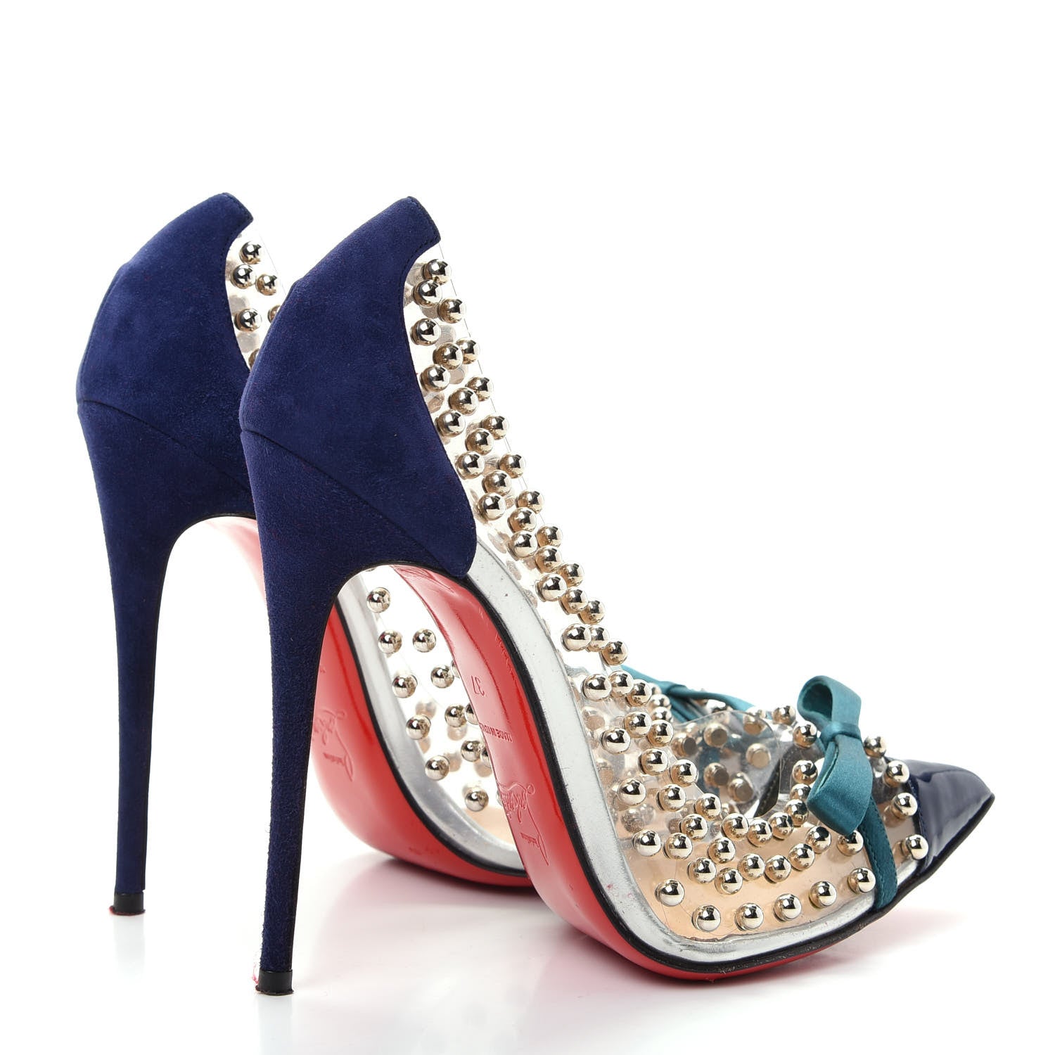 Christian Louboutin Suede Patent Studded Bille et Boule 100 Pumps 37 Navy 4 of 9