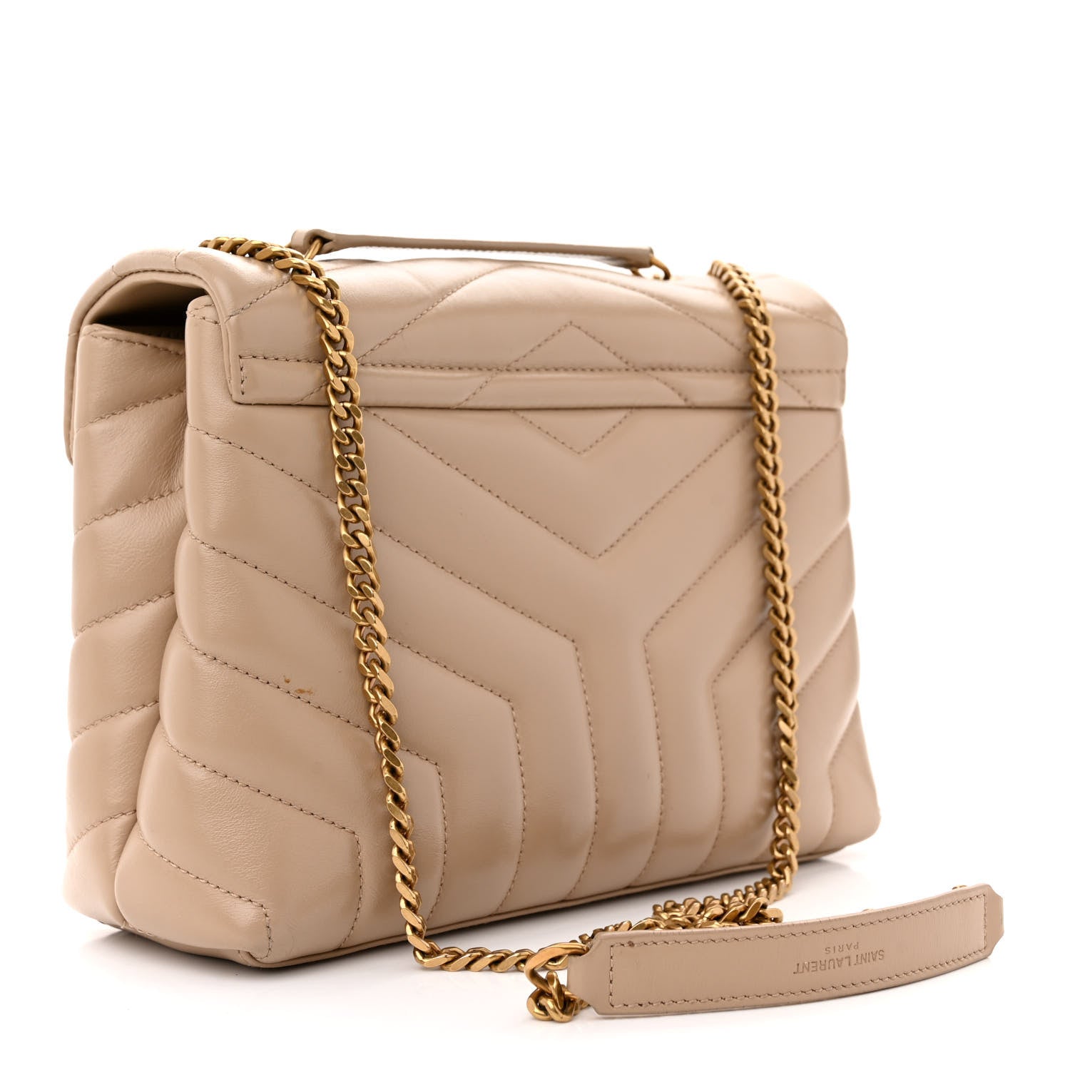 Saint Laurent Calfskin Y Quilted Monogram Small Loulou Chain Satchel Dark Beige 3 of 16