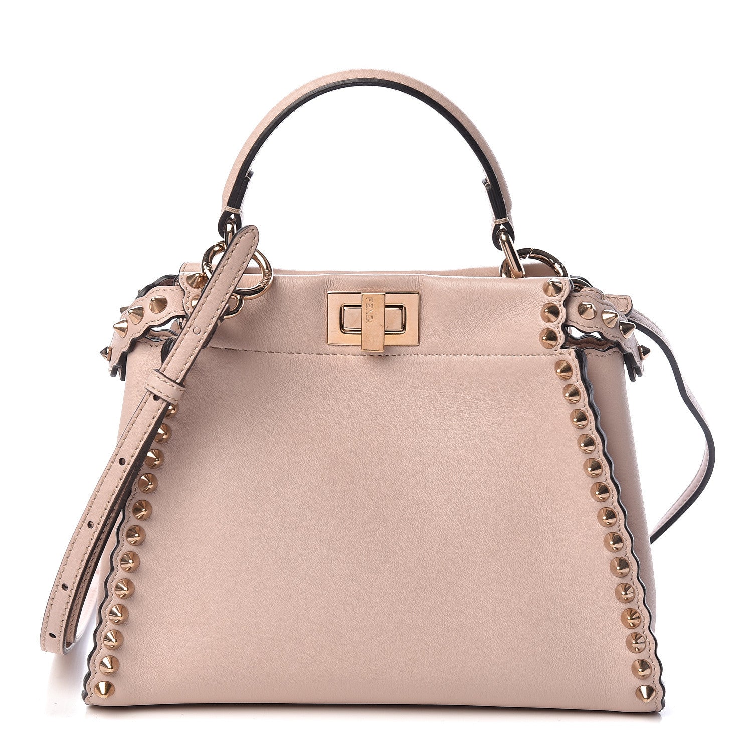 Fendi Vitello Seta Shiny Nappa Scalloped Studded Mini Peekaboo Iconic Satchel Soap 1 of 10