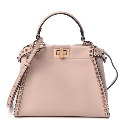 Fendi Vitello Seta Shiny Nappa Scalloped Studded Mini Peekaboo Iconic Satchel Soap 1 of 10